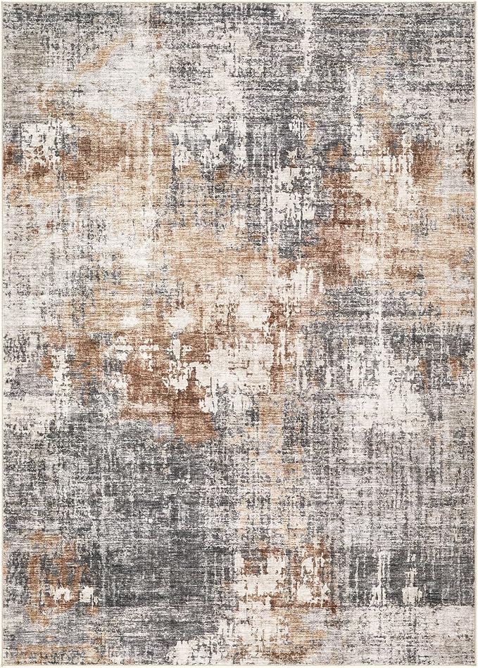 DMOYEST Area Rug Living Room Rugs - 8x10 Washable Large Soft Indoor Neutral Modern Abstract Low Pile Rug Carpet for Bedroom Dining Room Farmhouse Home Office - Grey Brown