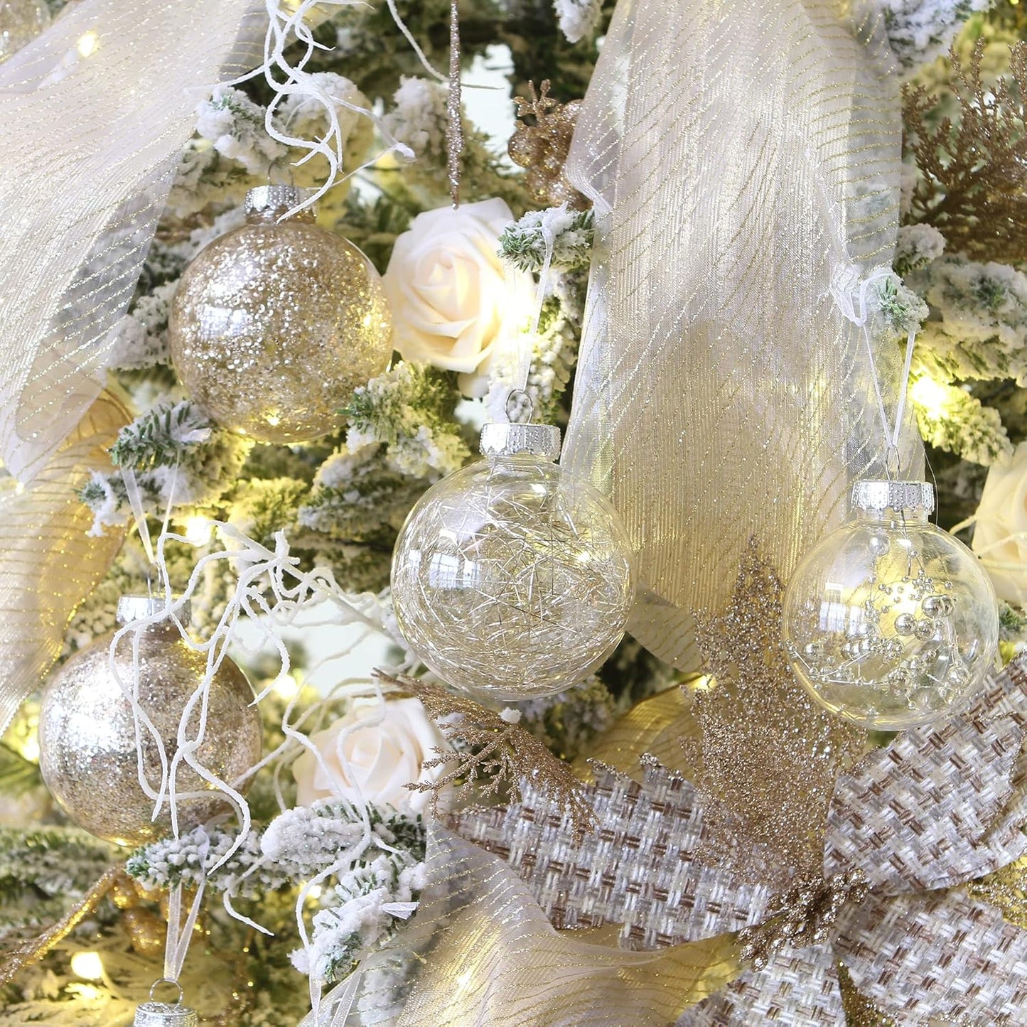 Sea Team Shatterproof Clear Plastic Christmas Ball Ornaments Decorative Xmas Balls Baubles Set with Stuffed Delicate Decorations (80mm/3.15 inch 20-Pack, Champagne)