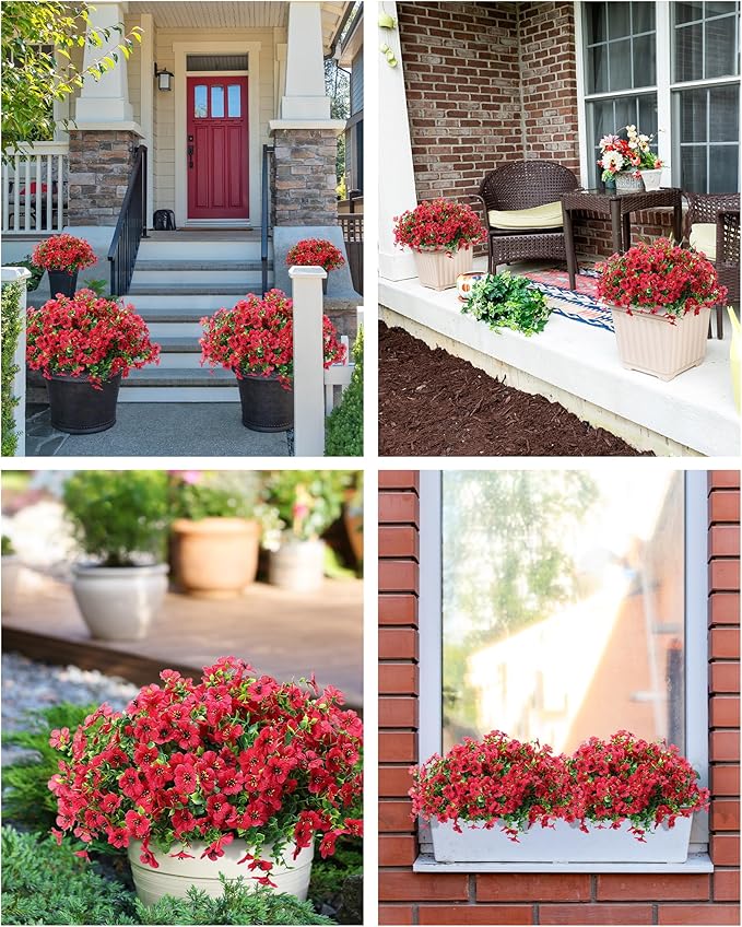 Artificial Flowers for Outdoor Decor, 16 Pack UV-Resistant Fake Rose Red Silk Daisy Flowers, Perfect for Spring & Summer Decorating – Front Porch, Patio, Window Boxes, and Potted Plants
