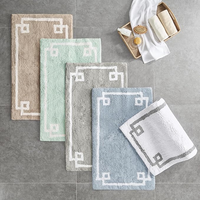 Madison Park Evan 100% Cotton Bathroom Rug Non Slip Backing-Luxrurious Tufted Plush Bath Mat Absorbent, Quick Dry, Spa Design Shower Room Décor, 24x40, Taupe