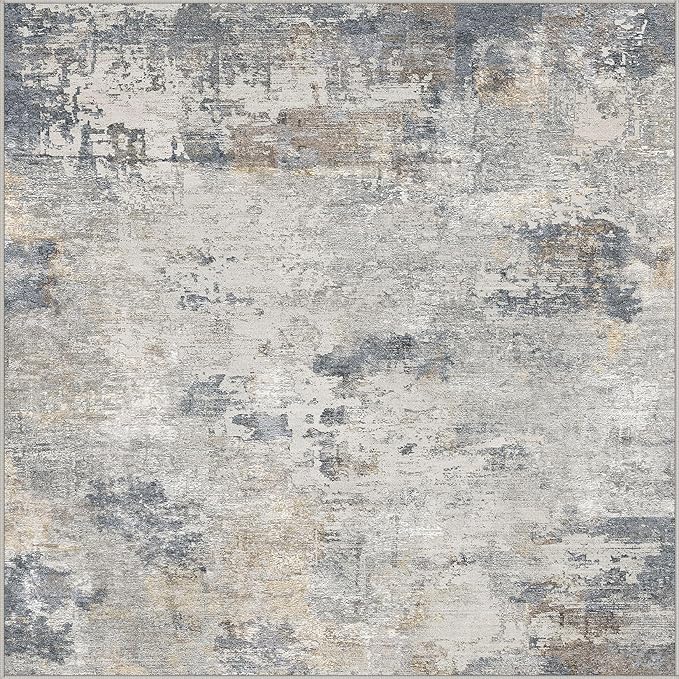 UERMEI Square Area Rugs : Washable 6x6 Neutral Modern Abstract Carpet for Living Room Bedroom - Soft Floor Mat with Non Slip Backing for Kitchen Nursery Dorms Farmhouse Home Decor - Blue Grey