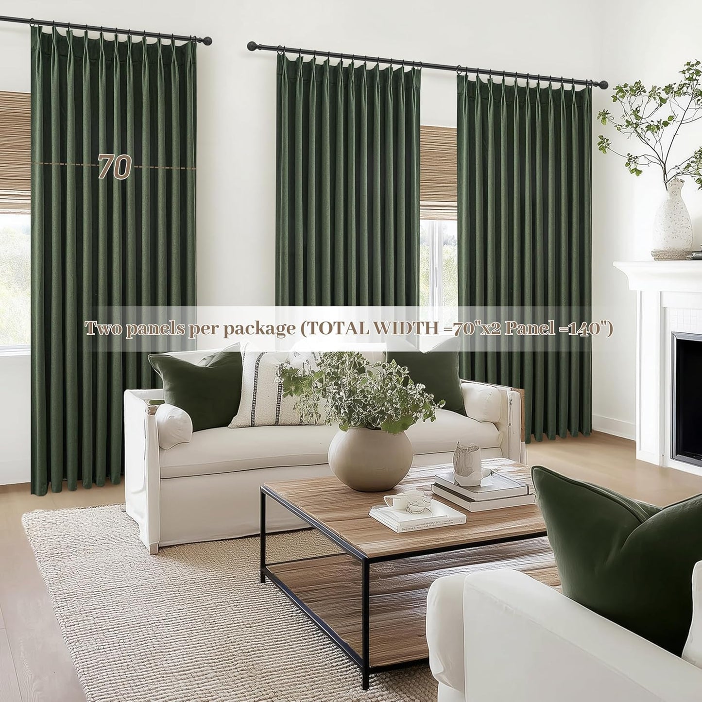 Curtains 70 Inch Length Extra Wide Pinch Pleated Black Out 84 Inch Long for Living Room, Olive Green Linen Thick Sliding Glass Door Heavy Duty Insulated Large Window Drapes (70"Wx84"Lx 2Panels Loden)
