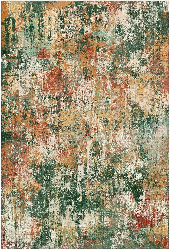 RELEANY Washable Area Rugs 2'x6' Non-Slip Modern Abstract Soft for Living Room Entryway Bedroom Nursery, Print Pattern, Green Orange Rust Red Cream Colorful