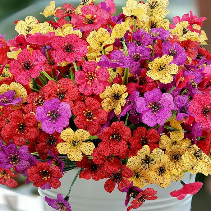 Geegoods Artificial Mums Flowers for Outdoors, 16 Bundles UV Resistant Fake Plastic Colorful Mix Flowers for Patio Porch Spring Summer Decor