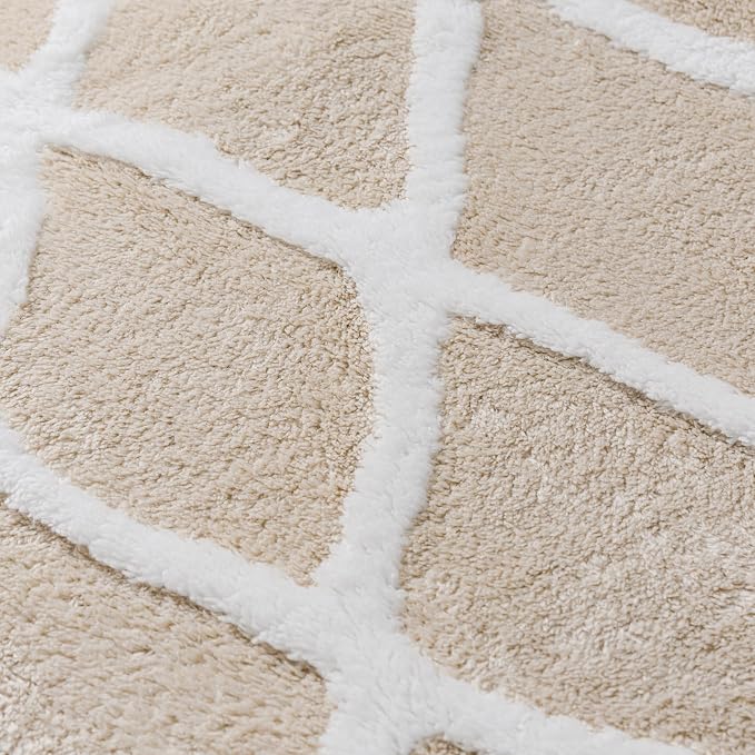 PureCozy 4x6 Area Rug for Living Room Beige Ivory Washable Bedroom Rug Non Slip Soft Modern Moroccan Neutral Shag Checkered Carpet Boho Dining Room Office Playroom Nursery