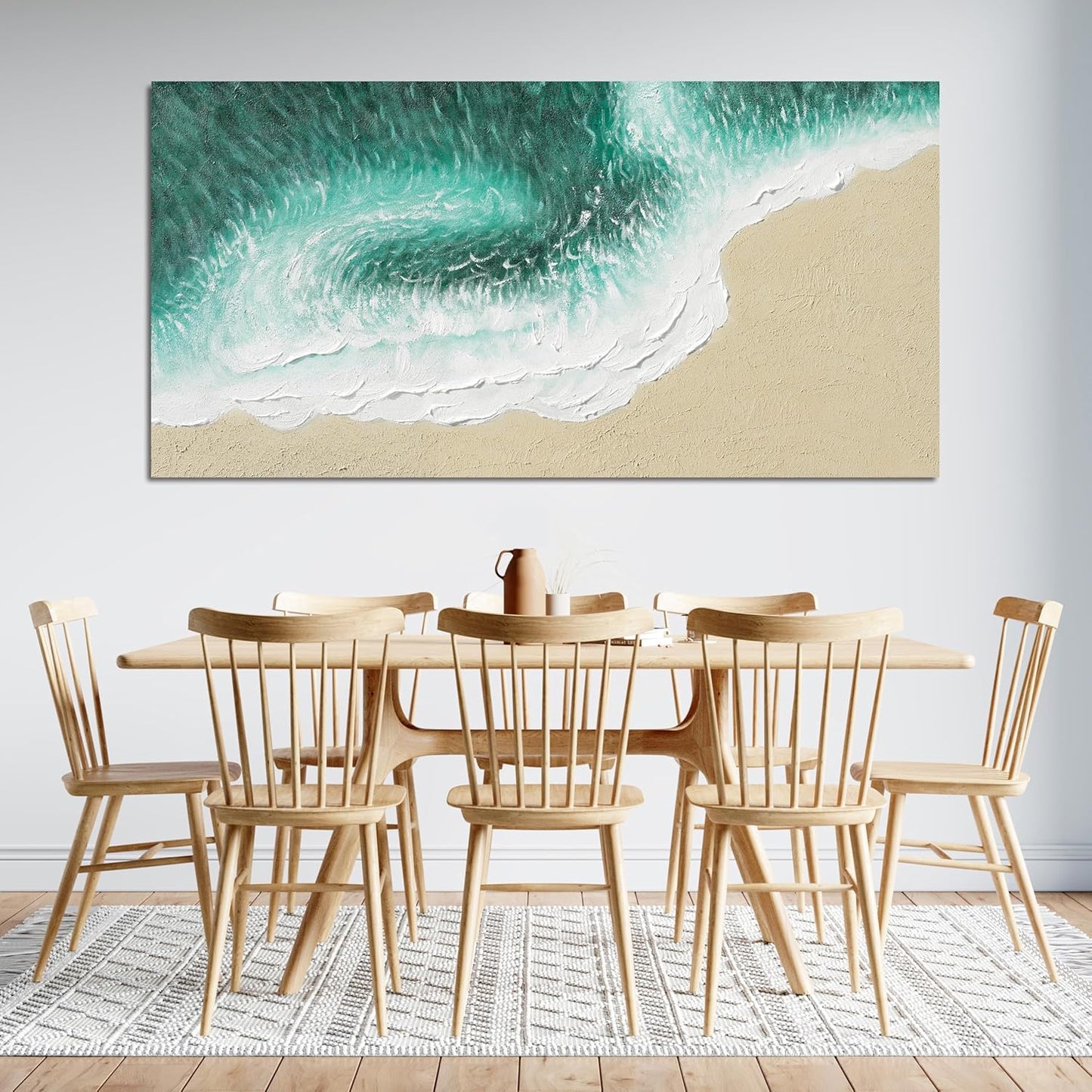 Canvas Wall Art Decor Modern Green Wall Art for Living Room Large Coastal Beach Wall Art Prints White Canvas Art Wall Decor Nature Landscape Artwork for Walls Kitchen Bedroom Office Wall Art Decor 24"X48"