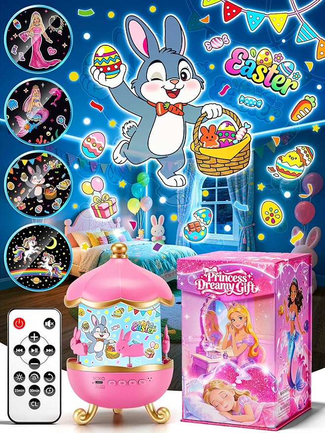 Princess Projector Toy, 【18 Films+15 White Noises】Princess Toys Sound Machine Baby, 360° Rotating Girls Night Light Birthday Gifts, Early Educational Princess Toys for Girl 4-6, Mermaid Toys for Girls