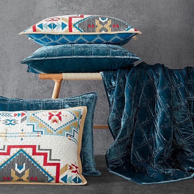 HiEnd Accents Stella Faux Silk Velvet Throw Blanket Teal, 50x60 inch, Double Stitch Plush Soft Cozy Blankets, Luxury Decorative Throws for Couch, Bed, Sofa, Chair