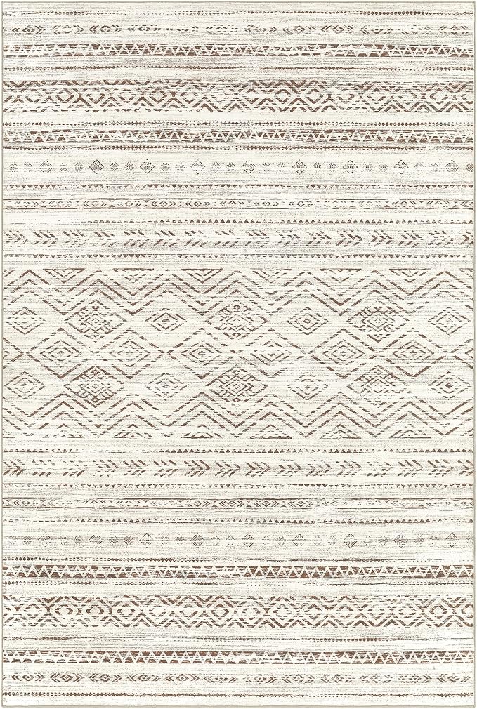 Tortania Area Rug Living Room Rugs - 5x8 Washable Large Soft Neutral Boho Moroccan Bohemian Farmhouse Rug Indoor Floor Carpet for Bedroom Under Dining Table Home Office Decor - Beige Brown