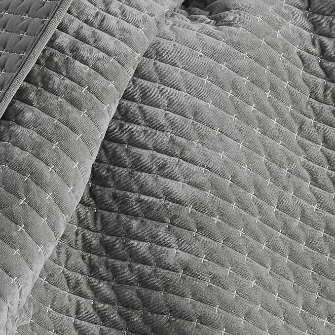 Levtex Home - Velvet Stitch Throw - Quilted Throw (50x60in.) - Velvet - Grey White - Reversible - Polyester