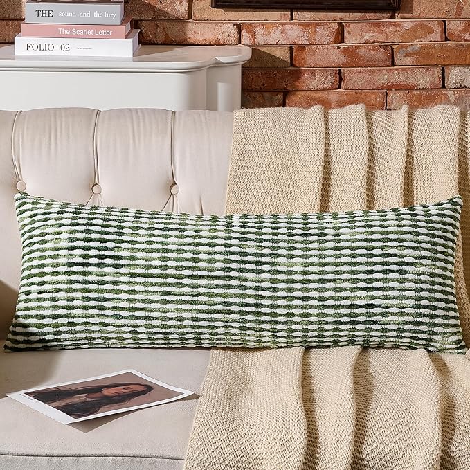 AmHoo Boho Chenille Pillow Cover Decorative Tufted Pillowcase for Couch Bed Sofa Bedroom Living Room Modern 14 x 36-Inch Sage Green