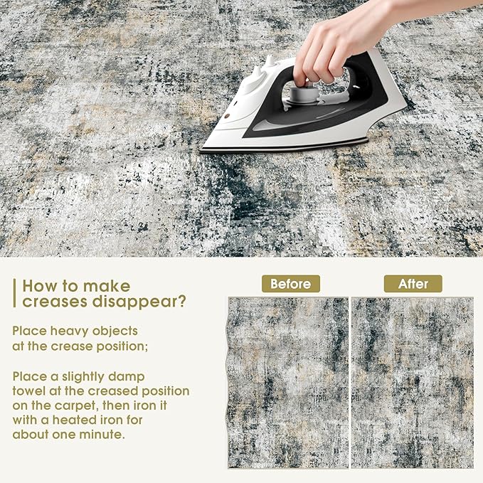 8x10 Area Rugs for Living Room Bedroom: Abstract Washable Rug with Anti-Slip Backing Non-Shedding Stain-Resistant Soft Large Carpet for Dining Room Nursery Hallway Indoor Home Office Grey Brown