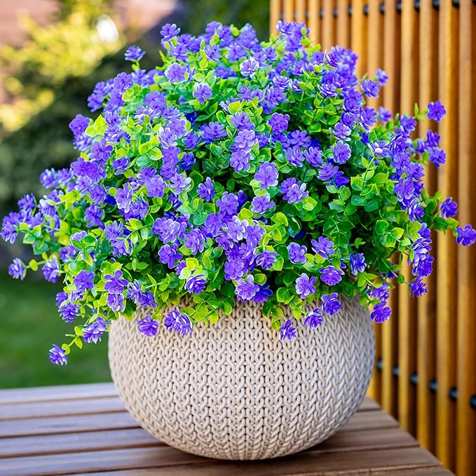 AXYLEX Artificial Flowers for Outdoors Fake Plants - 12 Bundles Faux Outside Greenery Boxwood No Fade Plastic Shrubs Fall Decor Farmhouse Home Garden (Purple)