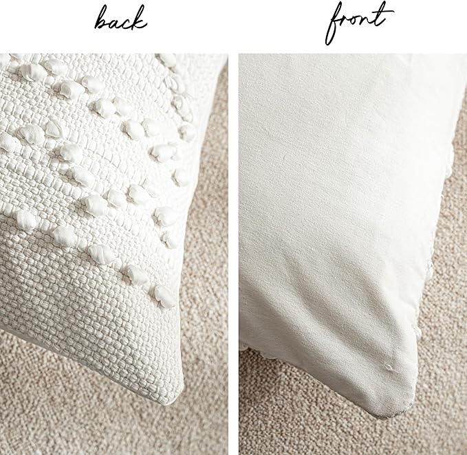 BlissBlush Pure White Decorative Lumbar Pillow Cover 14x24, Boho Accent Throw Pillow Case for Couch Sofa Bed, Modern Farmhouse Textured Lumbar Cushion Bedroom Living Room, Cover ONLY