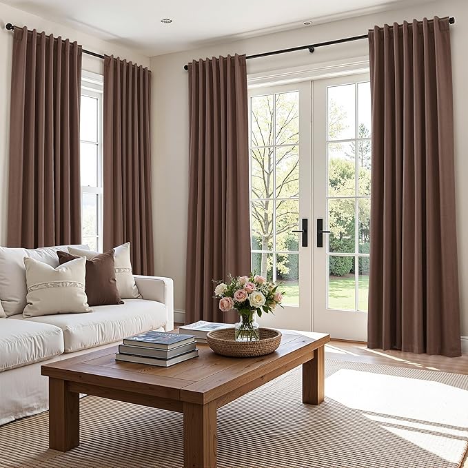 Guken 100% Blackout Curtains 102 Inch Length 2 Panels Set for Living Room Bedroom Back Tab Thermal Insulated Black Out Linen Drapes Room Darkening Cappuccino,52x102