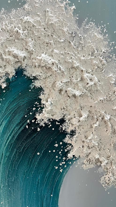 YaSheng Art : Large Abstract Wall Art, 3D Ocean Wave Canvas Wall Art, Hand-Painted Textured Seascape, Wall Art for Living Room Framed Ready to hang 24 x 48 inches