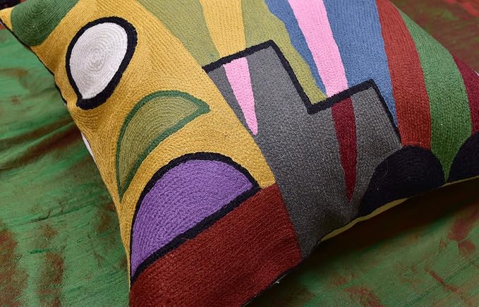 Kandinsky Modern Pillow Cover - Soul II | Mid Century Chair Cushions | Abstract Throw Pillows | Contemporary Pillowcase | Modern Couch Pillows | Hand embroidered Cushion | Wool Size 18x18