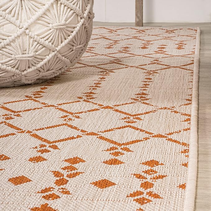 JONATHAN Y Moroccan Geometric Indoor Outdoor Runner Rug 2X8 Cream/Orange, Ourika Textured Weave for Backyard, Patio, Porch, Easy-Cleaning, High Traffic, Pet-Friendly, Non-Shedding (SMB108O-28)