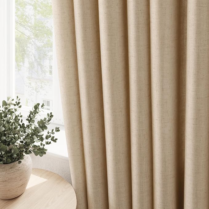 Taupe Burlywood Linen Curtains 102 Inches Long for Living Room Cotton Textured Rustic Farmhouse Extra Long Privacy Drapes Grommet Floor to Ceiling Sheer Curtain for Bedroom Office 52x102, 2 Panels