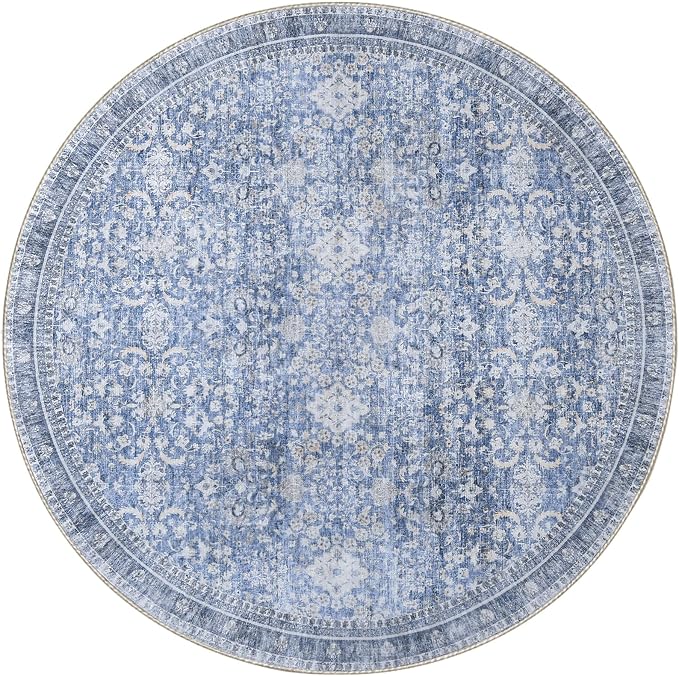 Sasttie Round Rugs 6ft, Ultra-Soft Washable Circle Rug, Low Pile Foldable Thin Carpets with Non-Slip Backing, Skin-Friendly Stain Resistant Carpet for Living Room, Bedroom, Kitchen, Dorm, 6ft, Blue