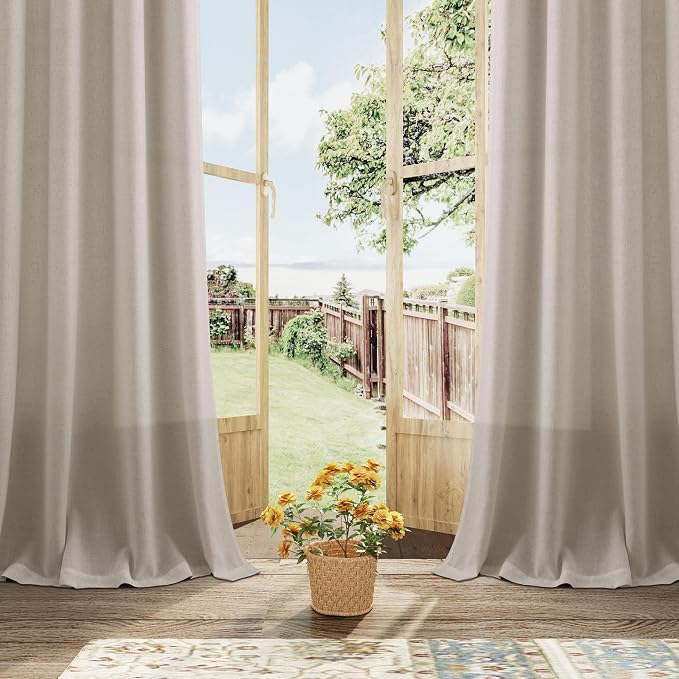 Aersas Cobblestone Linen Grommet Curtains 84 Inches Long 2 Panels Set for Living Room Bedroom Privacy Light Filtering Semi Sheer Farmhouse Boho Window Curtain 84 Inch Length