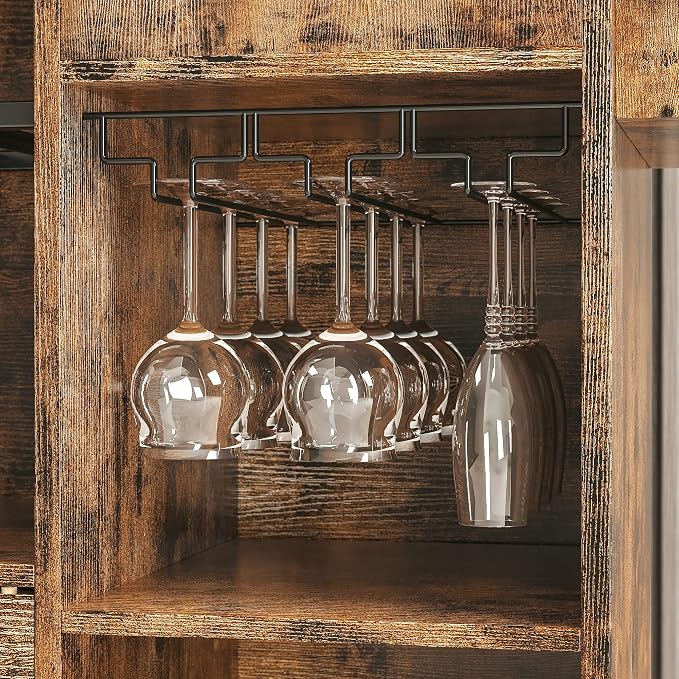 IRONCK Rolling Kitchen Island Cart with Drop-Leaf and Wine Rack, Microwave Rack Serving Cart on Wheels with Drawer & Shelves & Spice Rack & Cup Hanging, Vintage Brown