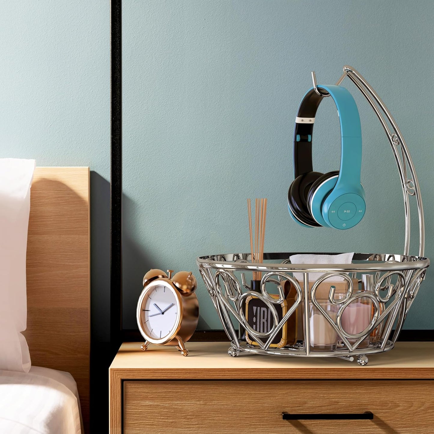 Simple Houseware Fruit Basket Bowl with Banana Tree Hanger, Chrome Finish