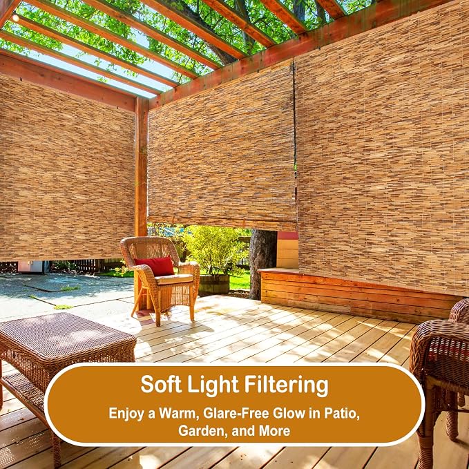 DoubleFill 3 Pcs Bamboo Shades Outdoor Reed Roll Up Blinds 72" W x 72" H Blackout Sunshade Cordless Bamboo Blinds for Home Porch, Patio & Windows Decor Shutters Sunlight Privacy Screen(Carbon Brown)