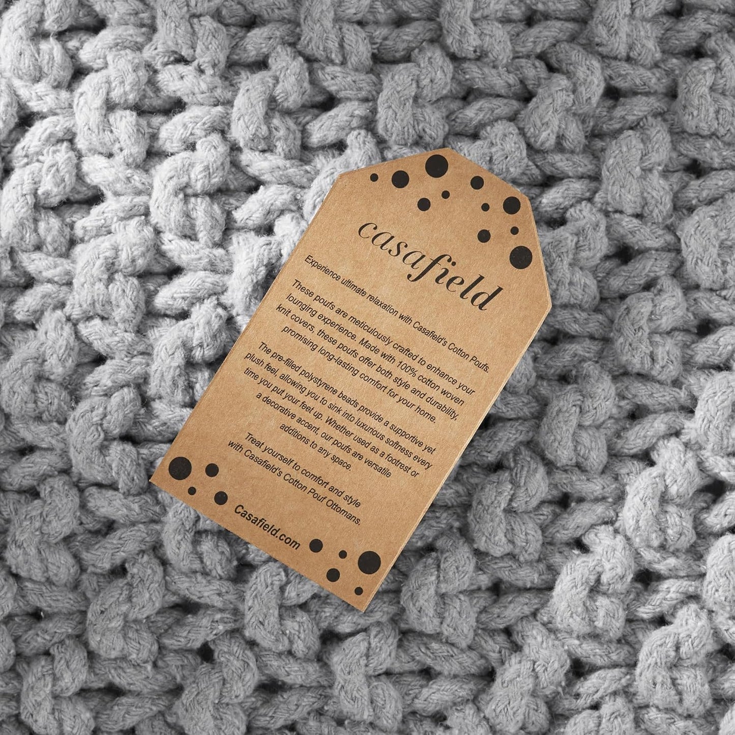 Casafield Square Pouf Ottoman, Light Gray 18.5" W x 18.5" D x 14.5" H Cotton Knit Foot Stool - Boho Floor Pouffe for Living Room, Bedroom, Home Office