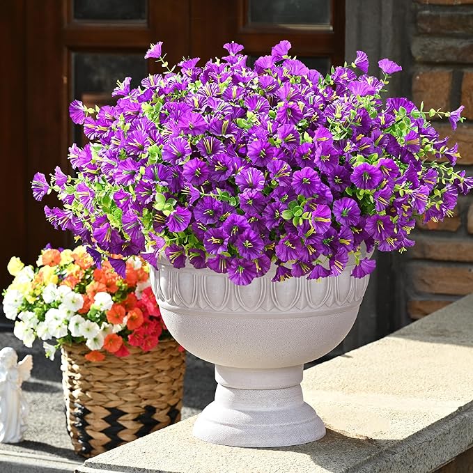 Waipfaru 24 Bundles Artificial Flowers for Outdoors Faux Plants Outdoor, UV Resistant Artificial Plants Outdoor, Silk Petunias Fake Flowers for Outside Home Decor Planter Porch Decoration, Purple
