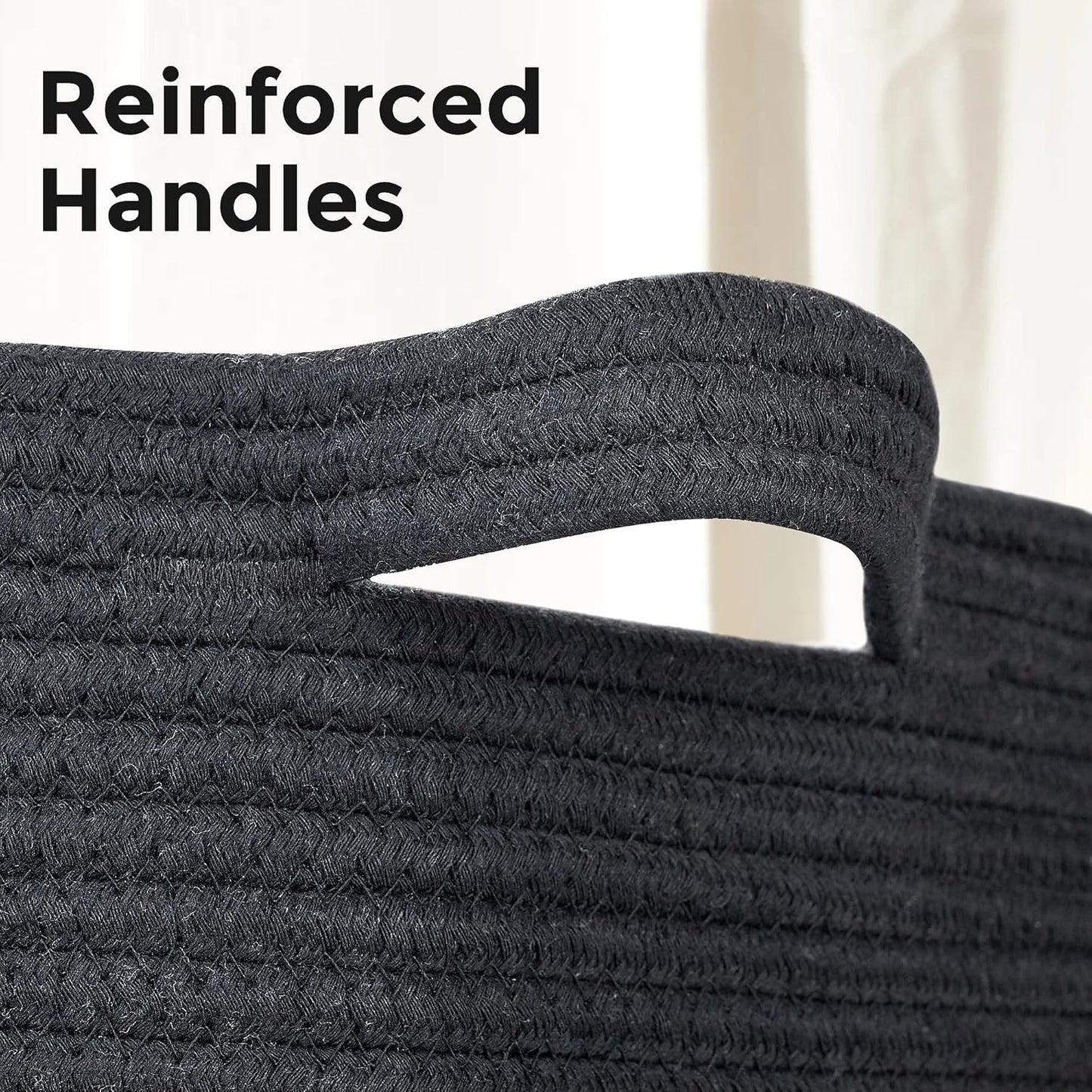 Ravinte Blanket Basket - 20"x 20"x 13" Cotton Rope Basket for Living Room, Baby Toy Storage Basket, Large Woven Laundry Basket (Black)