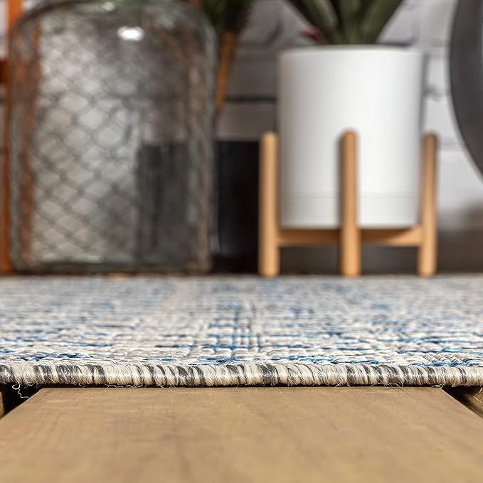 JONATHAN Y Moroccan Geometric Indoor Outdoor Runner Rug 2X14 Light Gray/Navy, Ourika Textured Weave for Backyard, Patio, Porch, Easy-Cleaning, High Traffic, Pet-Friendly, Non-Shedding (SMB108A-214)