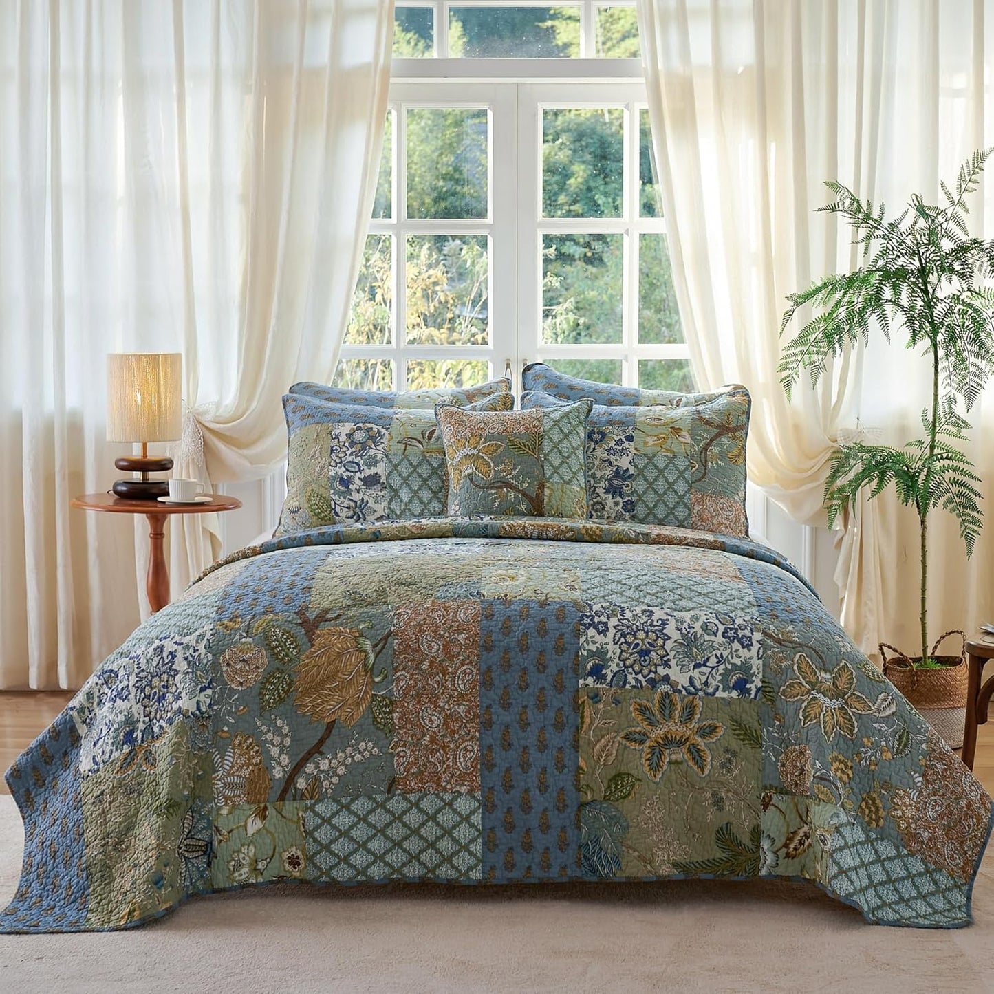 Secgo Twin Size Quilt Size - 100% Cotton Comforter Set Bedding Sets (68 * 86 Inch) with 2 Pillow Shams, Patchwork Reversible Lightweight Bedspread