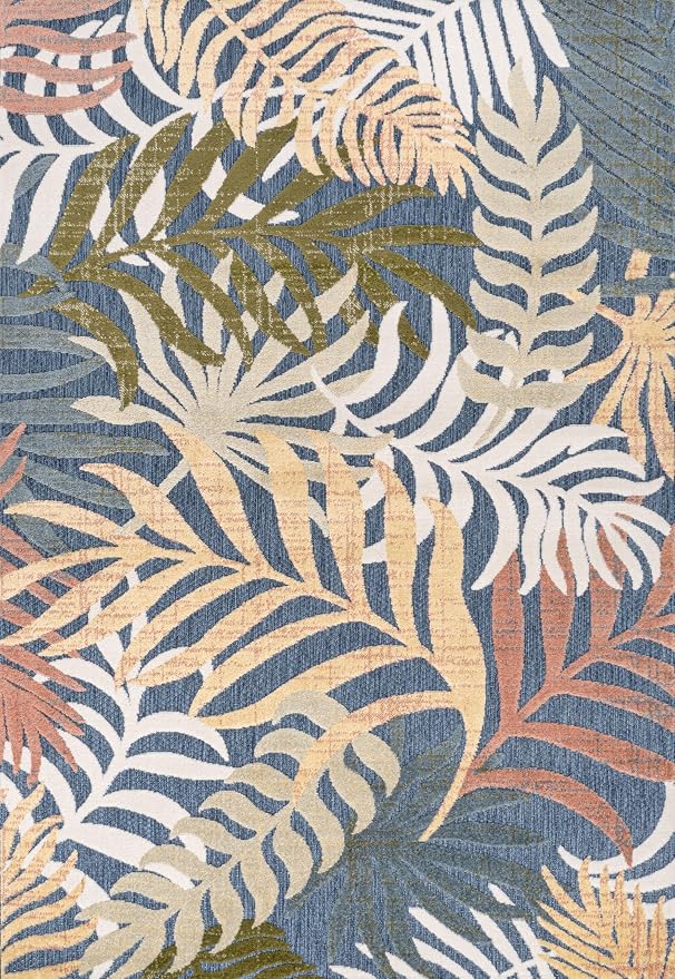 JONATHAN Y Tropics Palm Leaves Indoor Outdoor Area Rug 5x8 Dark Blue/Multi | Ships Rolled, Durable Flat Weave, Lays Flat for Backyard, Patio, Porch, Easy-Cleaning, High Traffic,Pet-Friendly,Non-Shedding