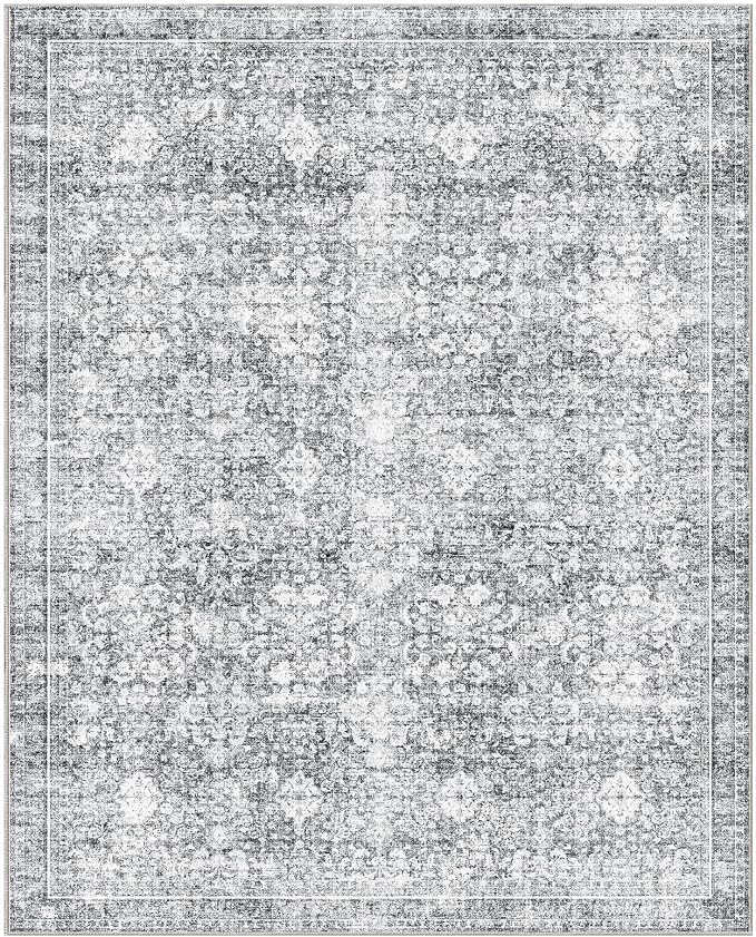 Sasttie 8x10 Area Rugs, Ultra-Soft Washable Rug, Low Pile Foldable Thin Carpets with Non-Slip Backing, Skin-Friendly Stain Resistant Carpet for Living Room, Bedroom, Kitchen, Dorm, 8x10, Light Grey