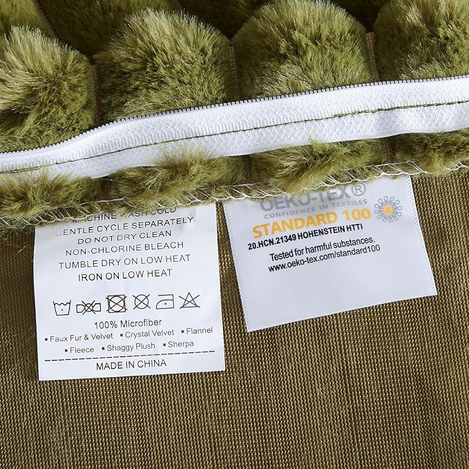 Nayoroom Fluffy Faux Fur Duvet Cover Queen Size Velvet Flannel Olive Green Striped Reversible Comforter Cover Winter Warm 3 Pcs Luxury Soft Shaggy Plush Fuzzy Bedding Set with Zipper Closure