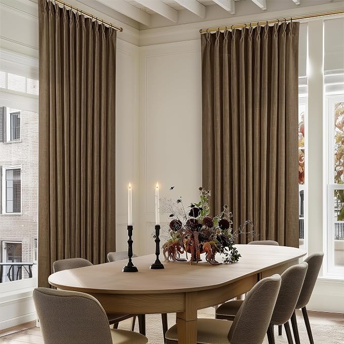 Extra Wide 84 Inch Long Curtains 70 Inch Wide Pinch Pleat Linen Curtains for Living Room Bedroom Light Filtering Privacy Pleated Drapes Hooks Rings Back Tab for Sliding Door Dutch Cocoa 1 Panel