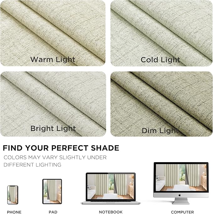 Joydeco Blackout Curtains for Bedroom - 100% Light Blocking 2 Panels Light Beige Drapes 66"W x 84"L, Thermal Insulated Room Darkening Curtains, Linen Textured for Living Room, Rod Pocket & Back Tabs