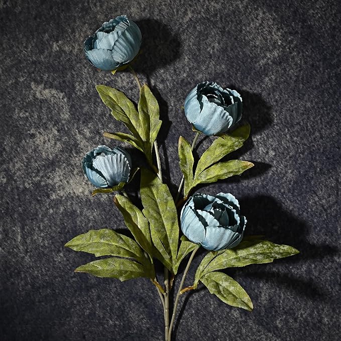 Waipfaru 6 Pcs Faux Peonies Artificial Flowers for Vase, 27" Fake Silk Peonies Flowers for Wedding, Vase Filler Blue Flowers for DIY Bouquets Centerpieces Bridal Shower Office Decor