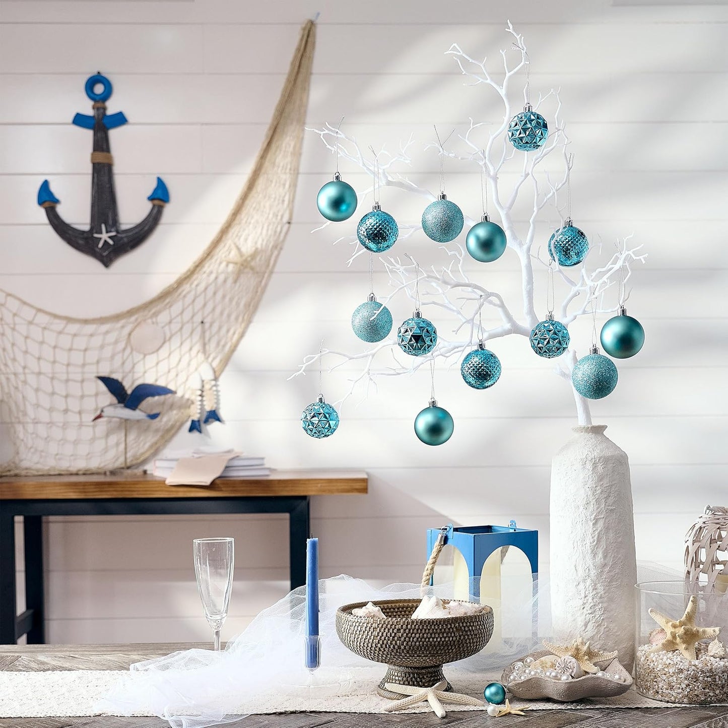 Valery Madelyn Christmas Tree Decorations Ornament Set for Fall Halloween, 50ct 2 Inches Light Blue Shatterproof Christmas Ball Ornaments Hanging Xmas Holiday Party Decor