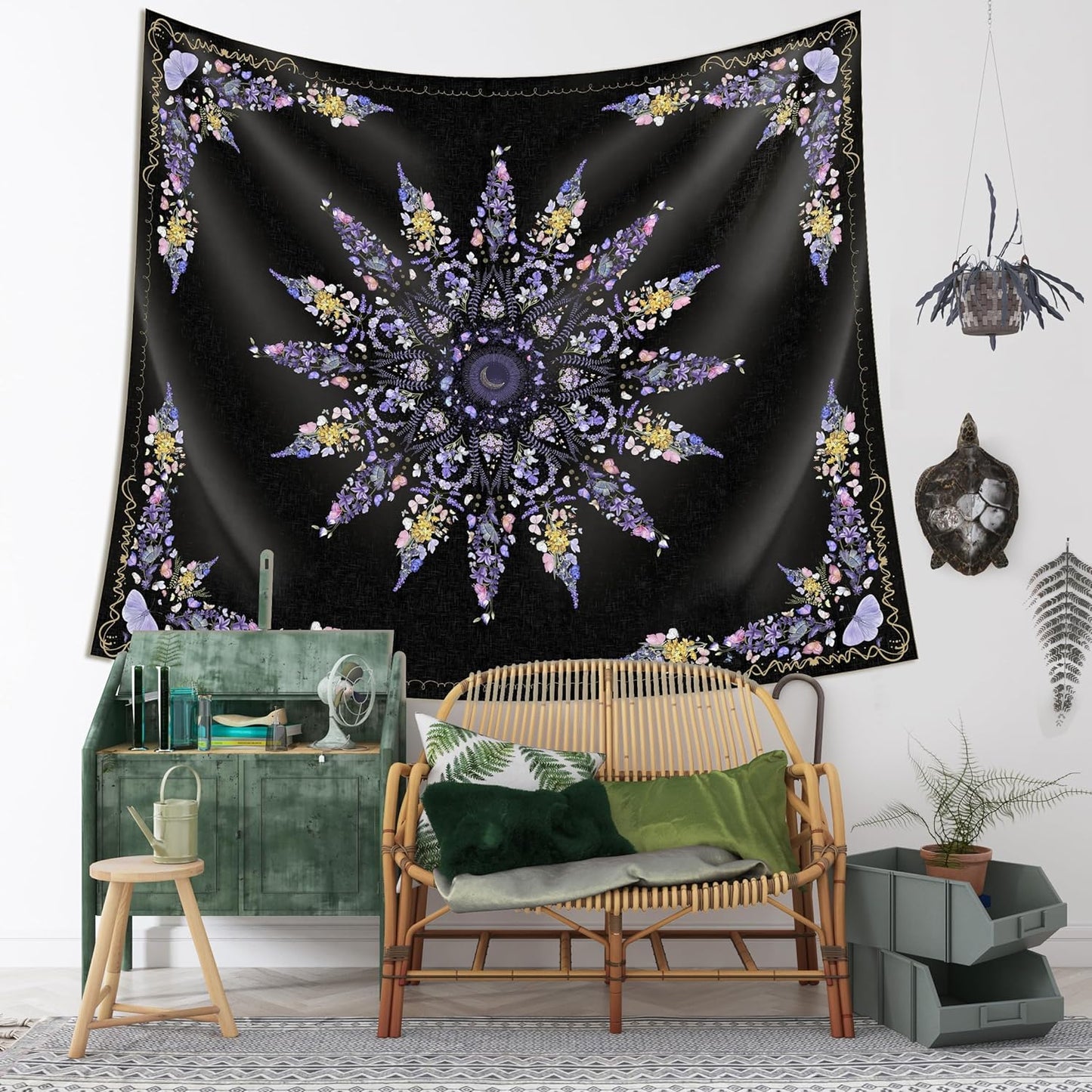 Damanse Floral Tapestry Wall Hanging Cute,Boho Wall Tapestry for Bedroom Aesthetic,Mandala Living Room Decor for Teen Girls (Purple, 49.20" x 59.10")