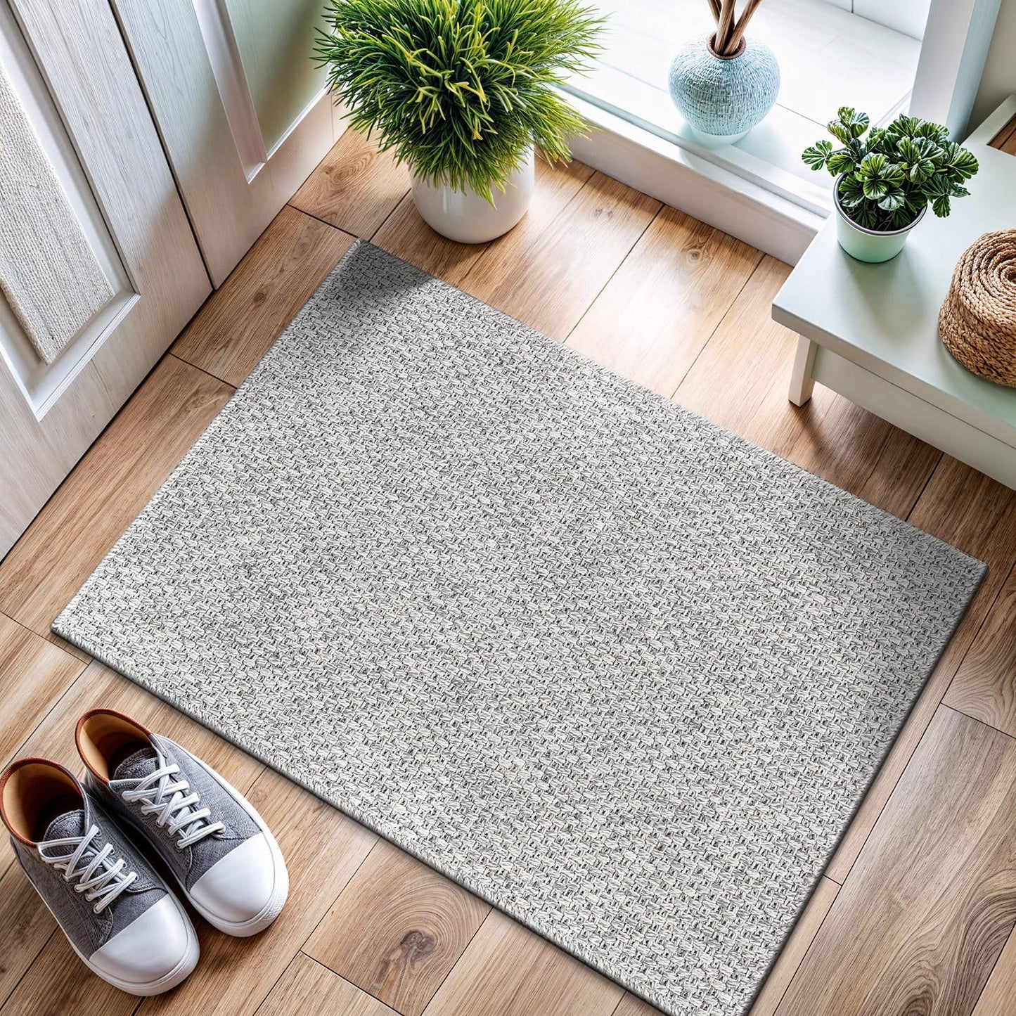 CAMILSON Easy Jute Rug 2x3, Indoor Outdoor Gray Color Farmhouse Area Rugs for Living Room and Kitchen Rug, Solid Boho Woven Design, Easy-Cleaning, Washable Outside Carpet Alfombras (2 x 3)