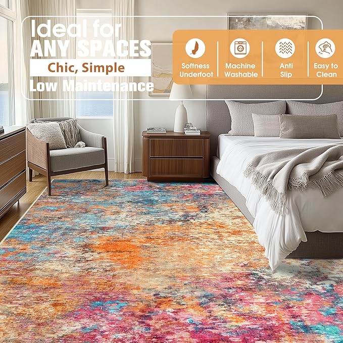 5x7 Area Rugs for Living Room Rug Washable: Abstract Rug for Dining Room Bedroom Carpet Non Slip 5 by 7 Indoor Modern Nursery Home Office Colorful