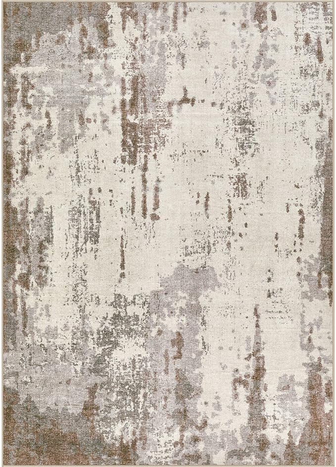 UERMEI Area Rug Living Room Rugs-Washable Neutral Modern Abstract Soft Thin Large Rug Indoor Floor No Slip Rug Carpet for Bedroom Under Dining Table Home Office Decor-Brown/Grey/Beige-7'x 9'