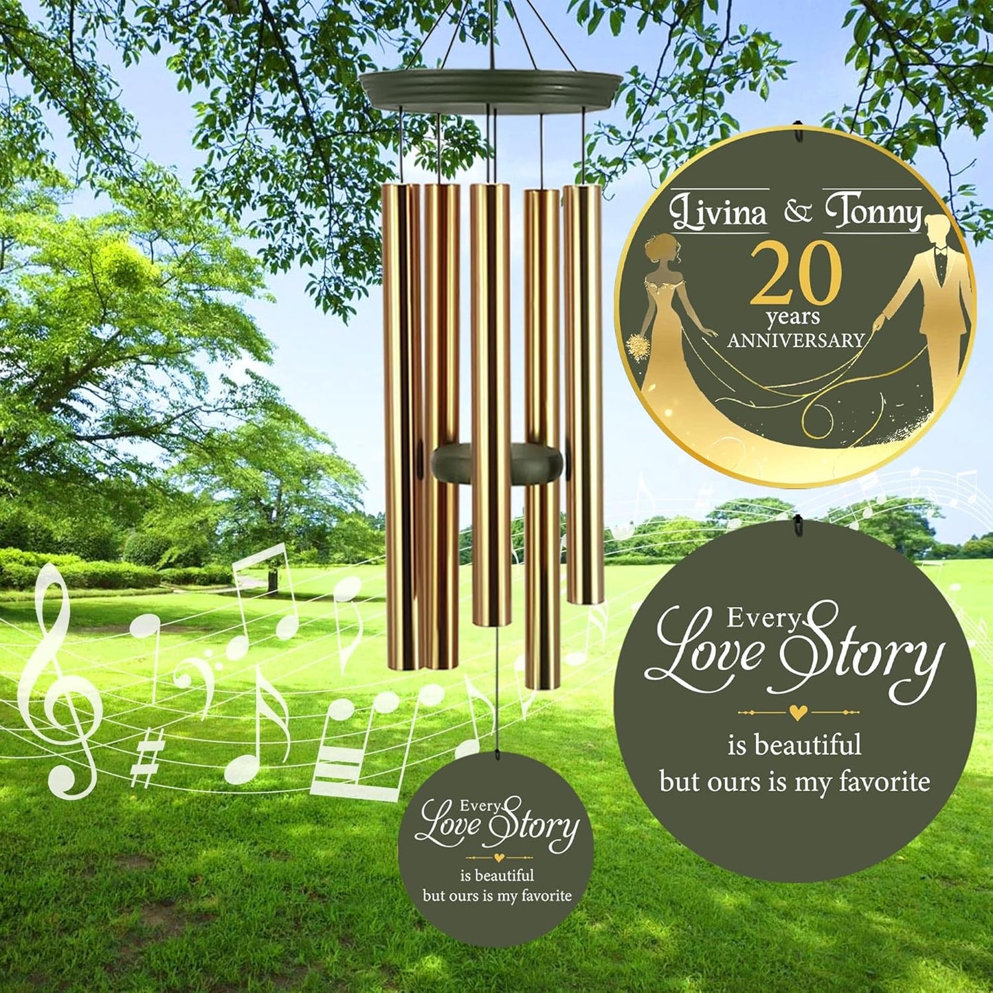 ASTARIN Wedding Memory Day Gifts Wind Chimes Customized, Personalized Wind Chimes 2025, for Couple Women Men, Deep Tone Wooden Windchime
