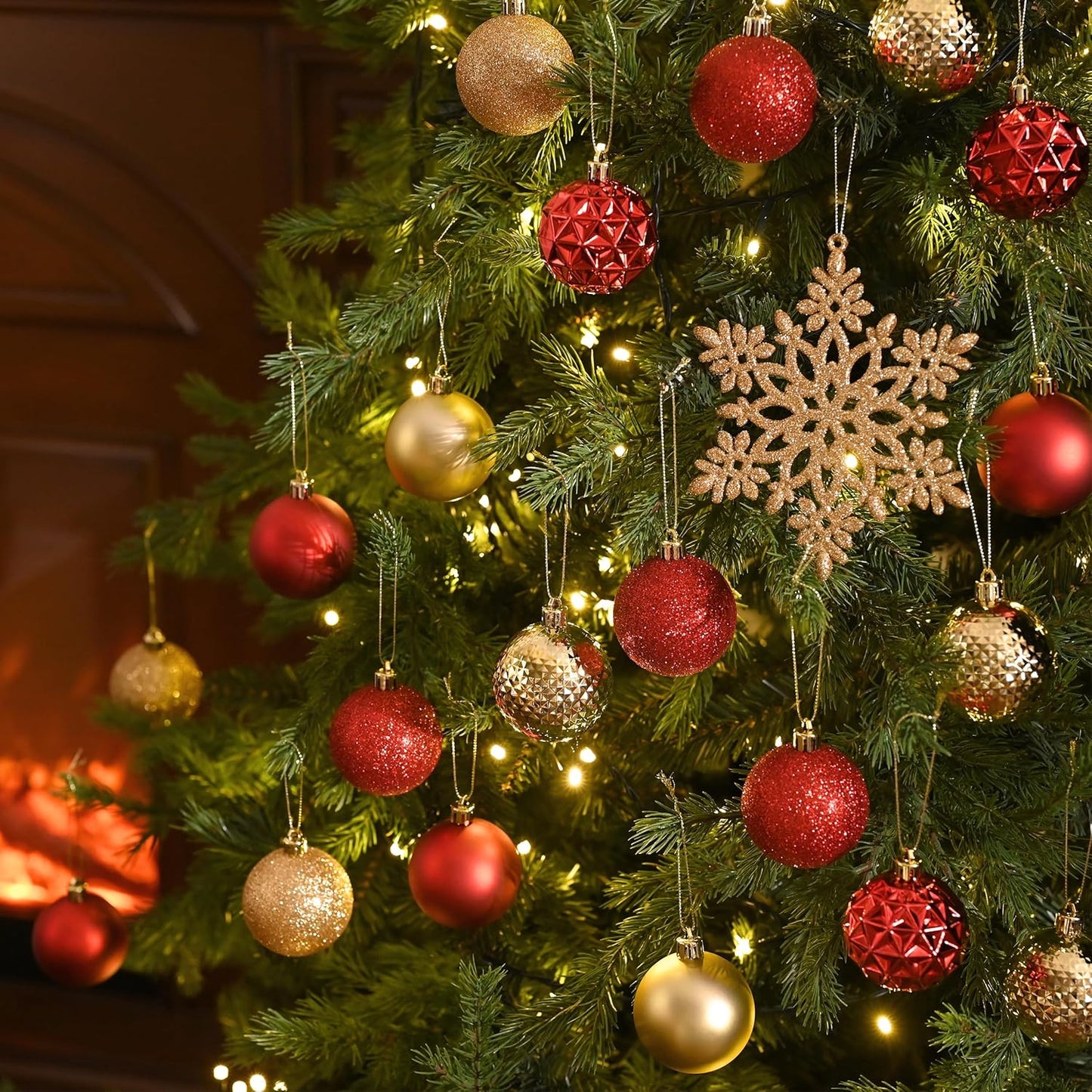 Valery Madelyn Christmas Tree Decorations Ornament Set for Fall Halloween, 50ct 2.36 Inches Red and Gold Shatterproof Christmas Ball Ornaments Hanging Xmas Holiday Party Decor