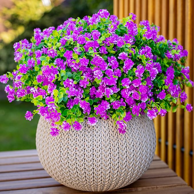 AXYLEX Artificial Flowers Outdoor Fake Plants - 12 Bundles UV Resistant No Fade Faux Plastic Greenery Home Garden Porch Patio Decoration (Mgenta)