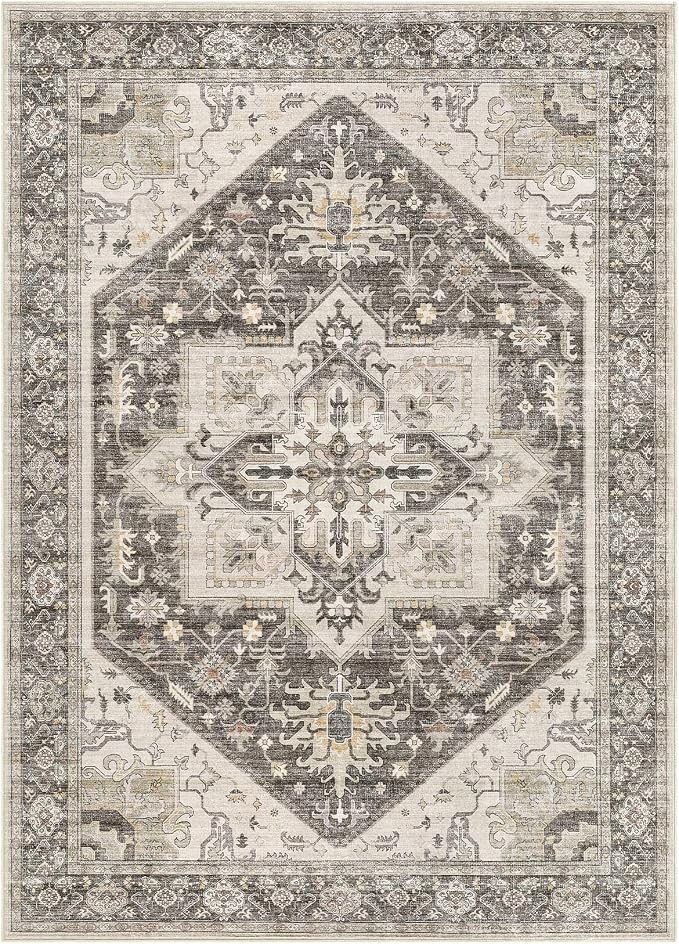 10x14 Area Rugs for Living Room - Large Carpet Ultra Thin Soft Washable Oriental Vintage Floral Distressed Big Indoor Carpets for Bedroom Nursery Dorm Home Decor Aesthetic - Dark Brown