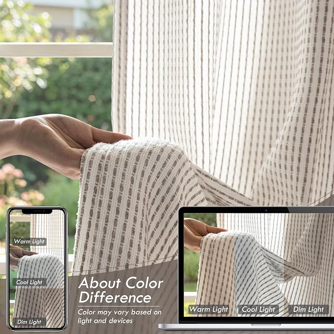 DriftAway 3D Chenille Striped Curtains 102 Inches Long Tweed Linen Textured Light Filtering Woven Embroidered Luxury Soft Drapes for Living Room Bedroom Grommet Privacy 2 Panels W52 x L102 Coffee