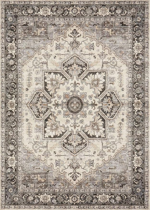 8x11 Area Rugs for Living Room - Large Carpet Ultra Thin Soft Washable Oriental Vintage Floral Distressed Rug Big Indoor Carpets for Bedroom Nursery Dorm Home Decor Aesthetic - Grey Brown